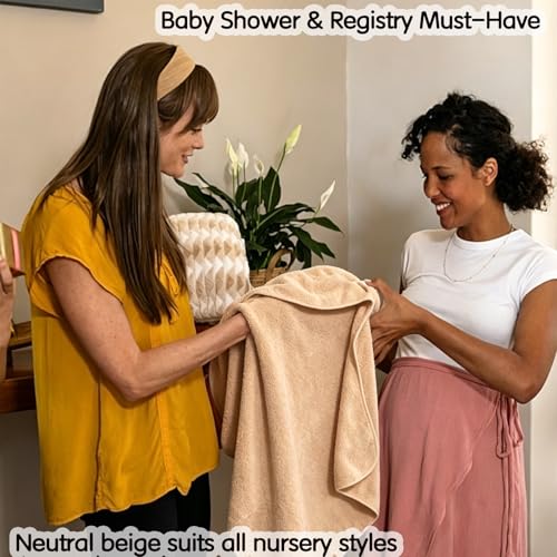 Image of Baby Hooded Bath Towel 31.5 inchx31.5 inch Ultra Absorbent Cloud-Soft Cozy Coral Fleece, for Newborn Infant Toddler Up to 3 Years, Unisex Bathrobe Blanket (Beige)