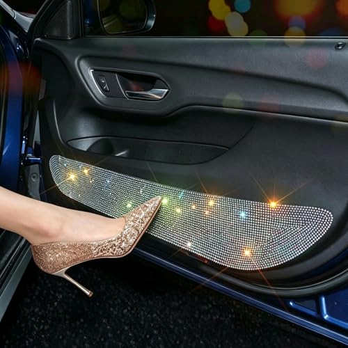Image of eing Car Door Anti-Kick Pad Crystal Diamond Universal Door Protective Pad Anti-Kick Dirty Stickers Anti-Collision Stickers,4 Pack /Set(2 Pack for Front Door and 2 Pack for Back Seat Door),Multicolor