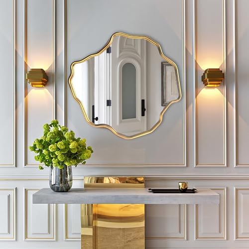 BAODANFU Irregular Wall Mirror Gold, Asymmetrical Wavy Mirrors De...