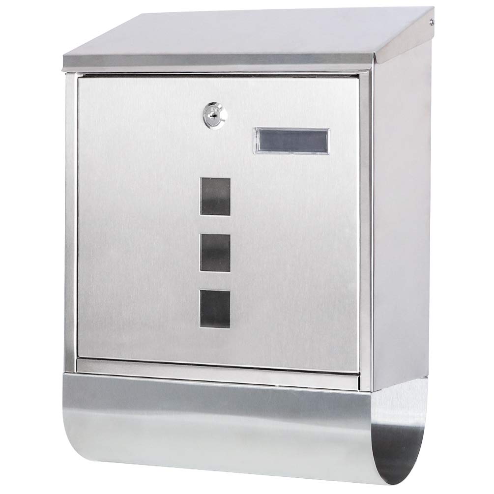 Jssmst Locking Wall Mount Mailbox, Stainless Steel Mailboxes with Secure Key Lock and Newspaper Compartment, HPB2203 Silver