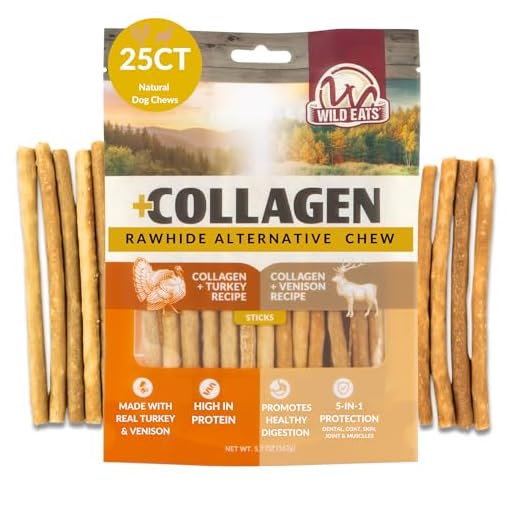 Wild Eats Turkey and Venison Collagen Sticks for Dogs (25 Pack) Long Lasting Dog Chews, No Hide Dog Treat Bully Stick Alternative, Rawhide Free, Grain Free, High Protein