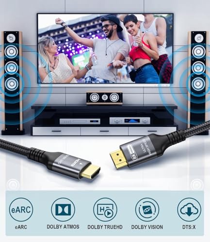 7. Bild von Adauxter 10K 8K HDMI 2.1 Kabel 2M, Zertifiziert 48Gbps Ultra High Speed HDMI Kabel mit Ethernet 4K 240Hz 165Hz 144Hz 120Hz 8K 60Hz eARC HDCP2.3 HDR10+ PC Laptop TV Monitor Projektor PS5 X-Box 2 Meter
