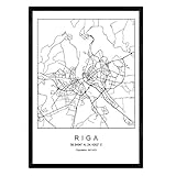 Blatt Riga Stadtplan skandinavischer Stil in schwarz und weiß. A3 Größe Plakat Das bedruckte Papier Keine 250 gr. Gemälde, Drucke und Poster für Wohnzimmer und Schlafzimmer