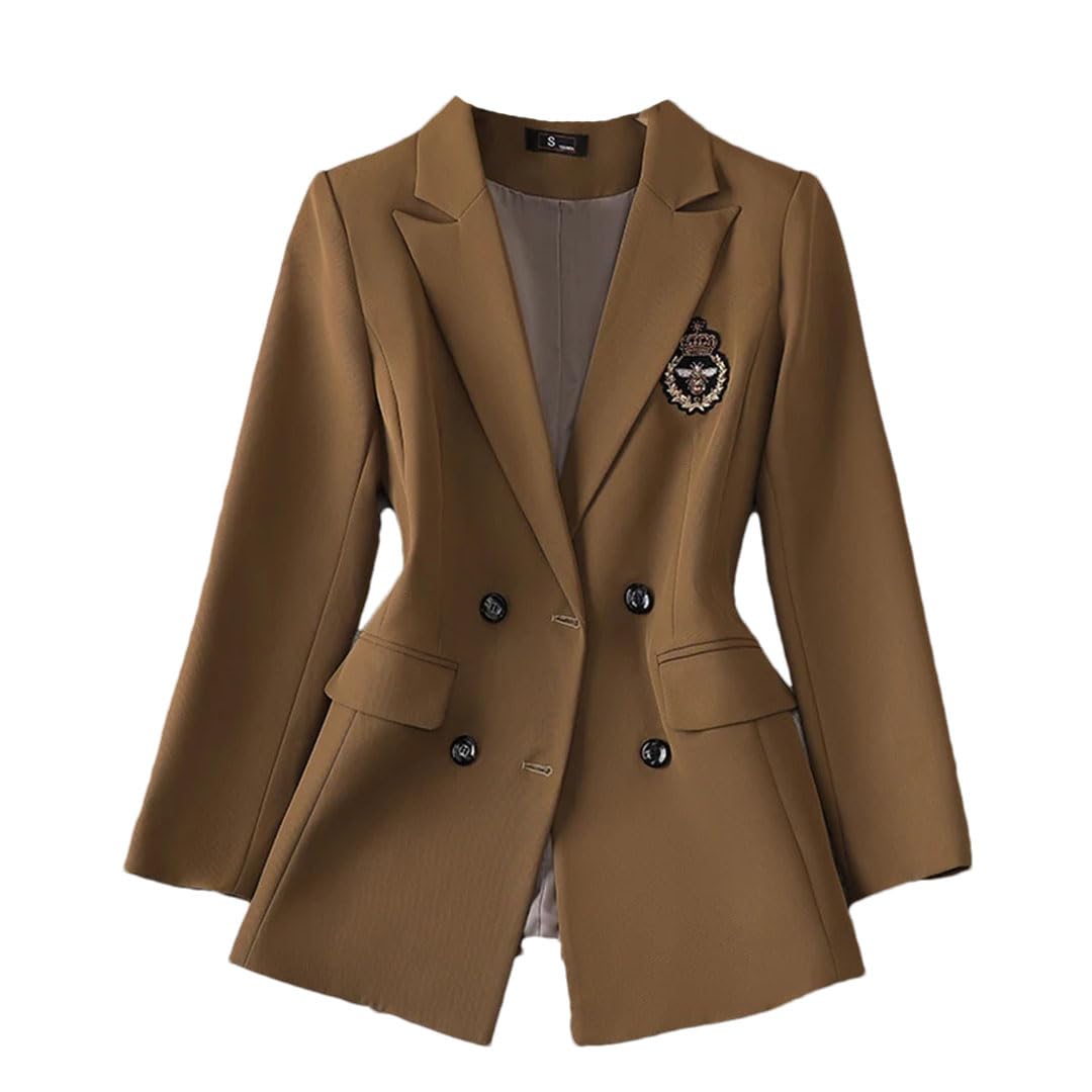 Womens Suit Jacket Retro Blazers Double-Breasted Office Coat Female Top Casual Outerwear