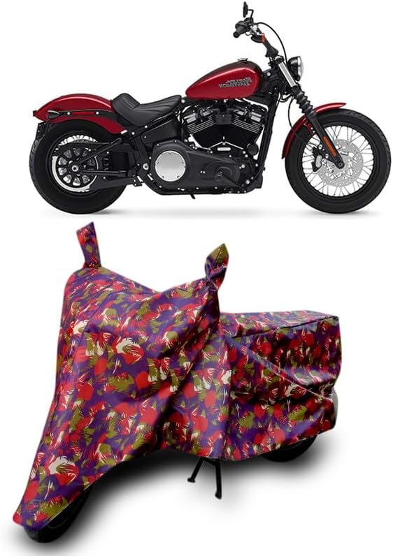 MADAFIYAHeavy Quality Universal Bike Body Cover Harley-Davidson Street Bob | Waterproof (Tested), Dustproof & Scratch Resistant | 5 Stitching Interlock | UV Protection | Red Jungle