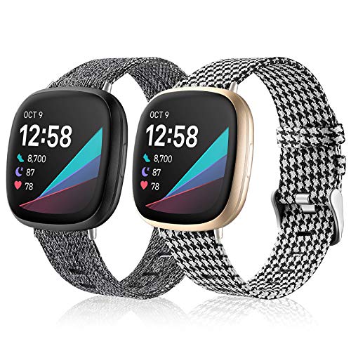 Maledan Woven Bands Compatible with Fitbit Sense and Versa 3 Smartwatch for Women Men, Small, 2-Pack