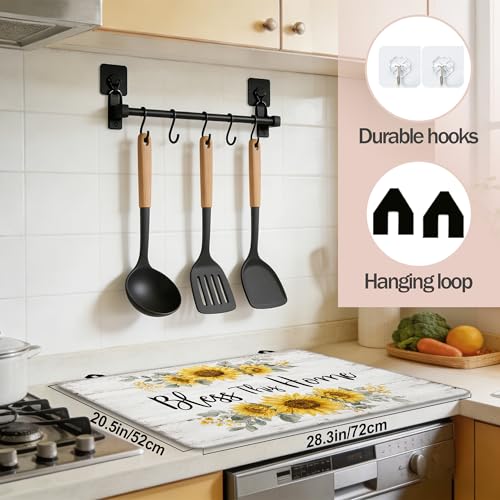 Image of Bless This Home Stove Cover for Electric and Glass Stove Tops 3-in-1 Stove Mat, Heat Resistant Counter Protector Mat, Non-Slip Surface & Drying Rack, 28.5 inchLx20.5 inchW