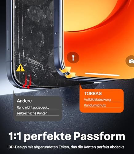 TORRAS TORRAS Präzise für iPhone 17 Pro für Panzerglas [Full Screen] Exklusive Schutzfolie für iPhone 17 Pro Folie 9H+ glas [Nr.1 Stoßfest], Auto Montage, Kompatibel mit Hülle, 2 Stück - Produktansicht 9 | Tages Deals