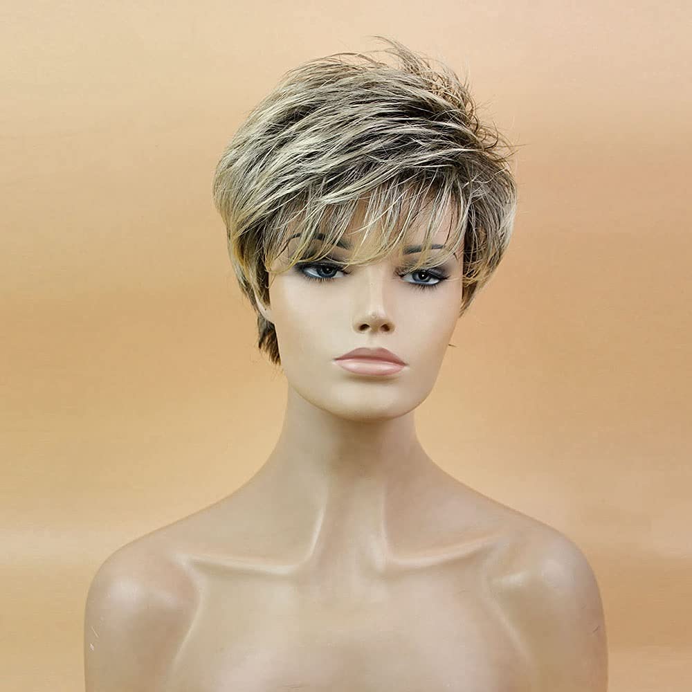 Perruque cheveux courts volume moelleux et coloration rose tendance pour dames