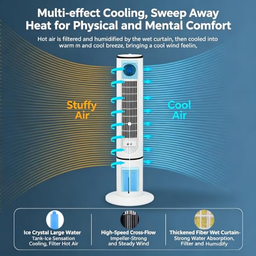 Enfriador de aire de 3 velocidades con oscilación de 80° y ventilador silencioso de torre 2