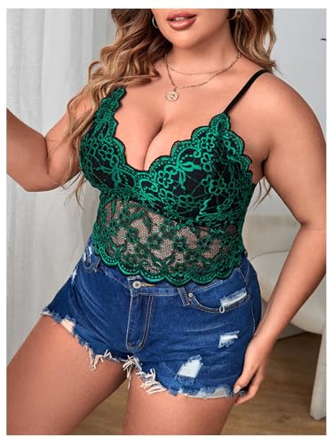 Image of SOLY HUX Women's Plus Size Sexy Floral Lace Scalloped Trim Wireless Bra Adjustable Strap V Neck Everyday Bralette