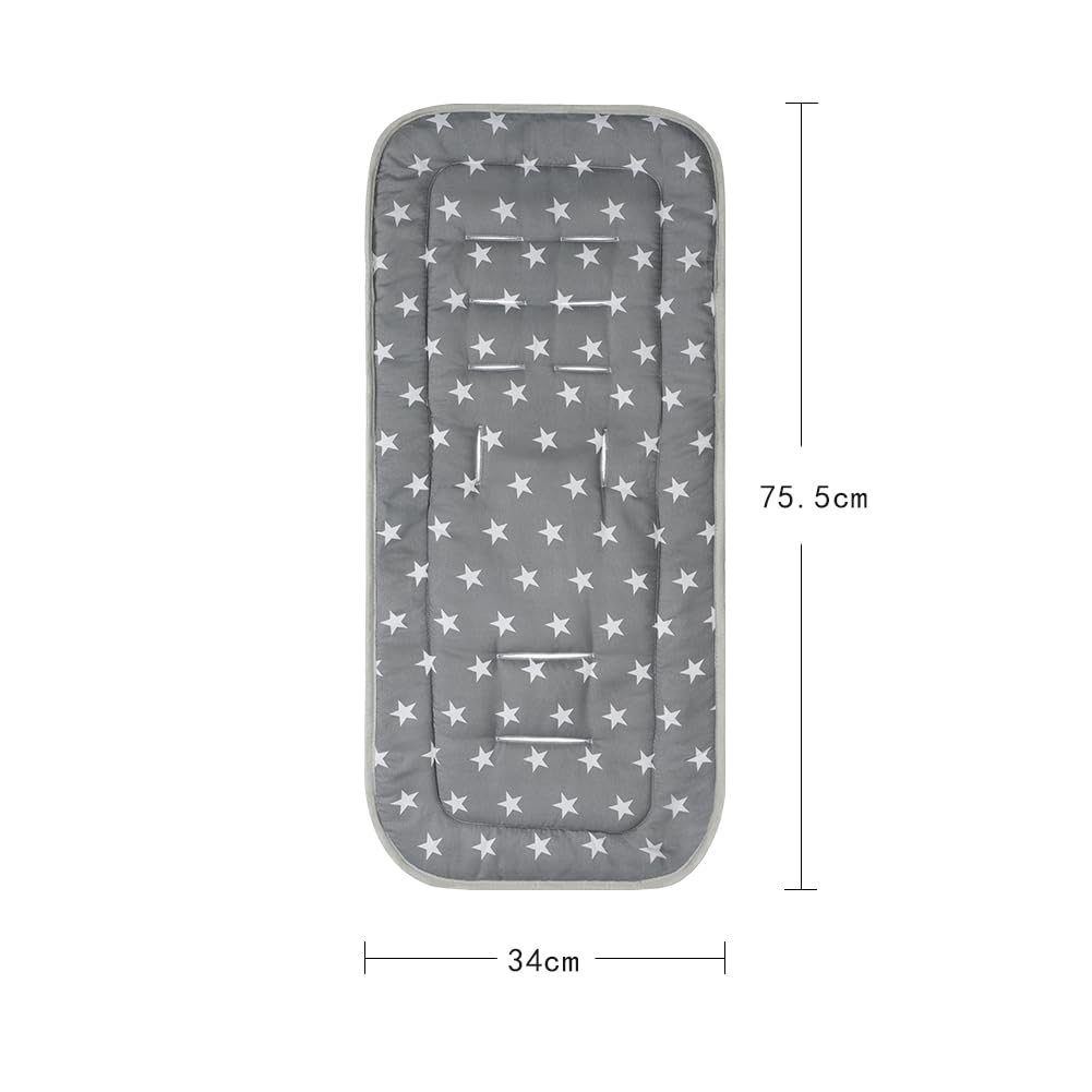 Universal Pram Seat Liner Cotton Baby Stroller Seat Pad Pushchair Insert Pad Warm Infant Carriage Cushion Pad Breathable Buggy Cushion Mattress Reversible Washable for Pushchair Pram Buggy Stroller - Image 2