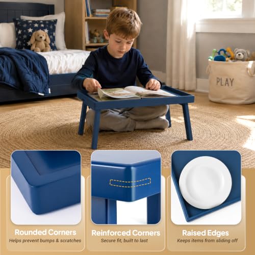 Image of Bamboo Bed Table Tray with Support Bar and Foldable Legs, Breakfast Food Trays Table for Bed Sofa Eating and Laptops, TV Lap Tray Table on Couch (Applied for Invention Patent)