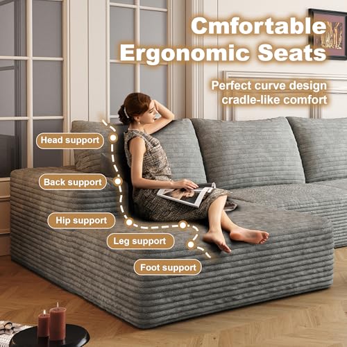Image of 96 inch Sectional Couches for Living Room Cloud Couch Sofa with L-Shape Upholstered Boneless Couchs Modern Modular Sectional Couch with Chaise