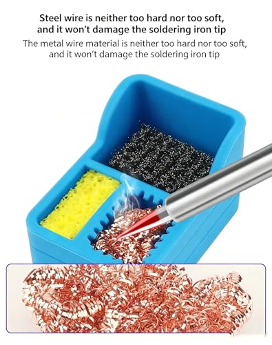 Image of 3-in-1 Soldering Iron Tip Cleaner - Brass Wire, Sponge & Steel Wool Cleaning Station - Desktop Holder for Solder Tip Maintenance, Oxidation Removal & Electronics Repair Tools