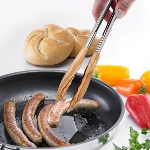 Pinzas de Cocina de Madera de Olivo 30 cm Acero Inoxidable para Parrilla Barbacoa