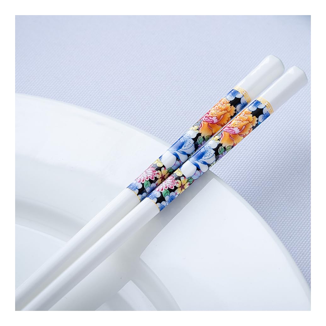 Coffret cadeau de baguettes en porcelaine chinoise, motif floral émaillé, baguettes réutilisables lavables au lave-vaisselle, coffret cadeau avec étui, baguettes en céramique osseuse de haute qua