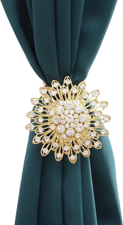 Image of PINKPARI (Label) Magnetic Creative Diamond Curtain Tiebacks, 2 Pcs. Spring Tie Back, Decorative for Home, Office, Hotel (Double Round Diamond, 399)
