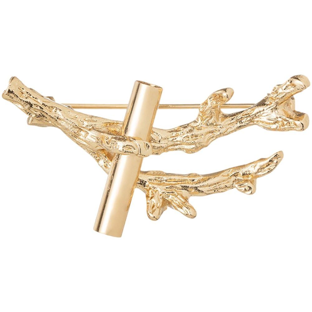 Ppmter Gold Branch Brooch Pin Elegant Metal Geometric Flower Insert Lapel Pin Badge Jewelry Accessories for Dress, Coat, Shawl