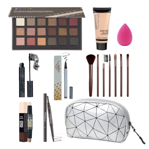Kit de maquiagem tudo em um para mulheres, meninas, adolescentes, conjunto de maquiagem com 16 cores, paleta de sombra, base, delineador, bastão de contorno, brilho labial, rímel, pincéis de