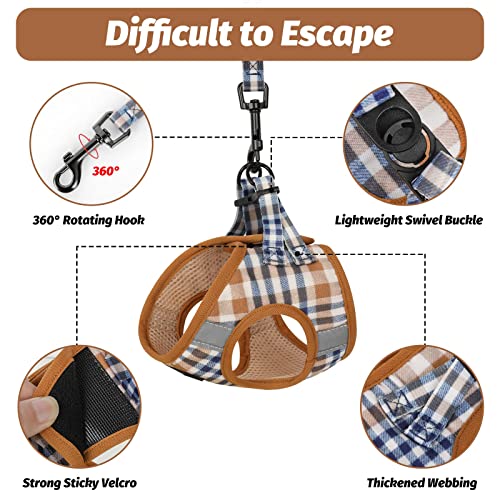 Image of FAYOGOO Cat Harness and Leash Set (BrownBlueplaid, M(Chest 10-12 inch))