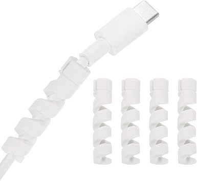 uxcell 24pcs Charging Cable Protector Silicone Flex Reversible Spiral Cable Saver Wire Cord Organizer Wrap Accessories for Cell Phone Headphone Laptop Earphone Mouse White