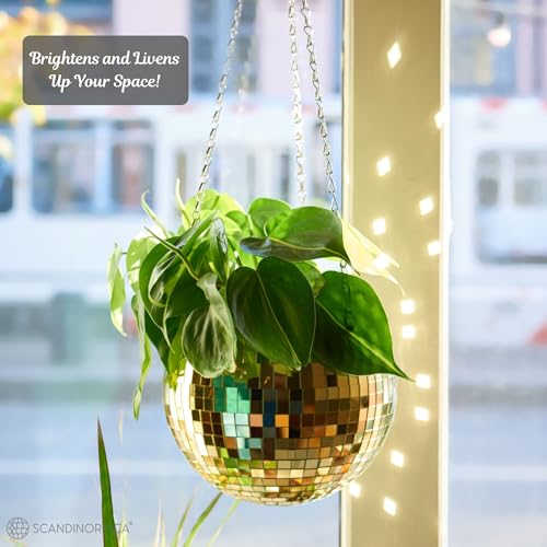 SCANDINORDICA Disco Ball Planter, Disco Ball Plant Hanger, Mirror Disco Planter with Chain, Macrame Hanger - Image 4