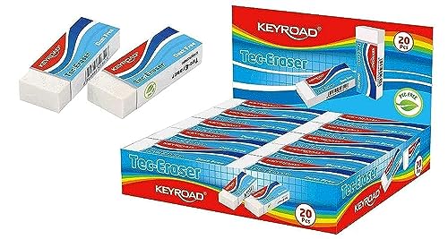 KEYROAD Goma de borrar TEC/borrador para lápiz y crayón/20 unidades – embalado en pantalla/color: blanco/ideal para la escuela y la oficina