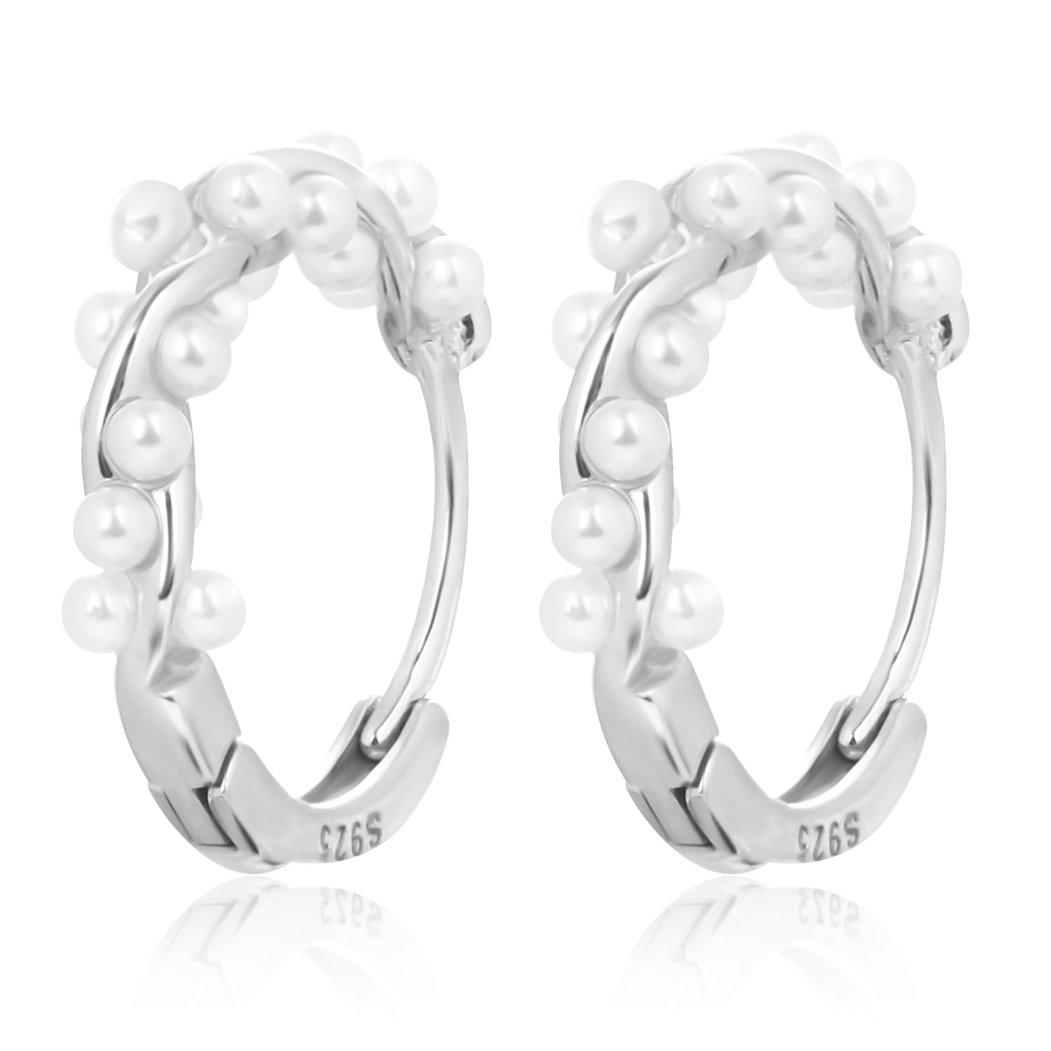 Mikovivi Pendientes de Aro de Perlas, Plata de Ley S925 Pendientes de Aro Trenzados Perlas Pequeñas Declaración Pendientes de Aro Moda Encanto Regalo de Joyería para Mujeres Niñas Boda Novia