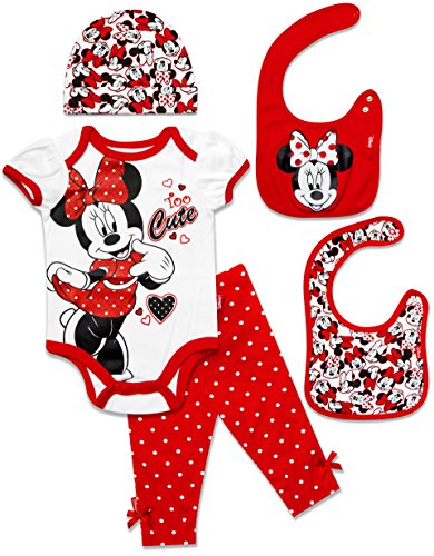 Disney Baby Girls' Minnie Mouse 5 Piece Set Too Cute, Red, 0-6 Months