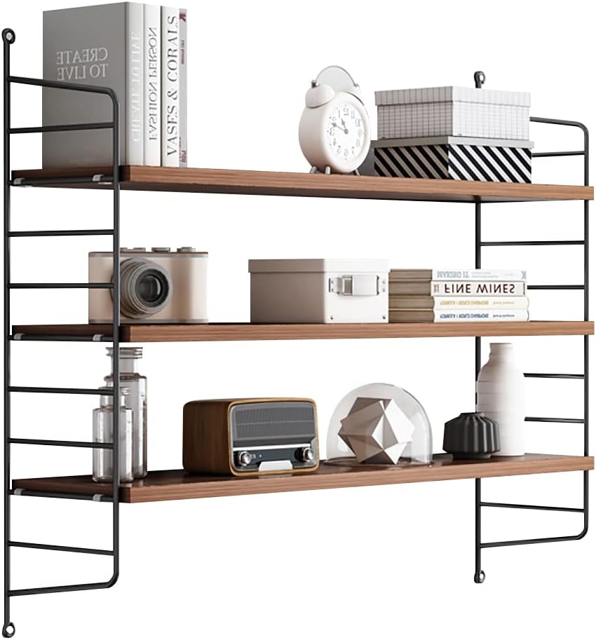 Floating Shelves, Wood Wall Shelf 3 Tier Book Shelf Industrial Style Floating Storage Board Wall Mounted Display Hanging Storage Shelf for Living Room, Bedroom, Kitchen, Bathroom 60x20x75cm