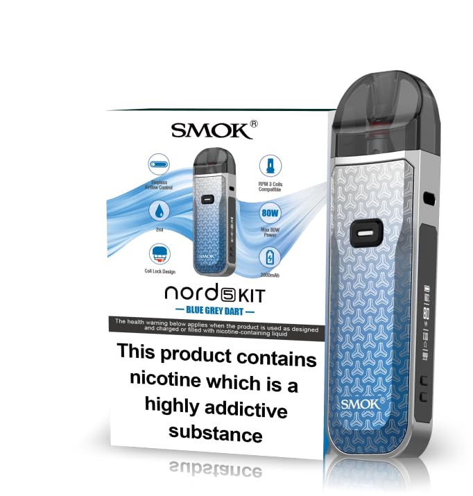 Nord 5 Vaping Kit, Next-Level Experience, Pocket-Friendly, Works With RPM 3 Coils, E Cig, E Cigarettes, 2mL Capacity, SMOK Vaping, Starter Kit, No Nicotine (Blue Grey Dart)