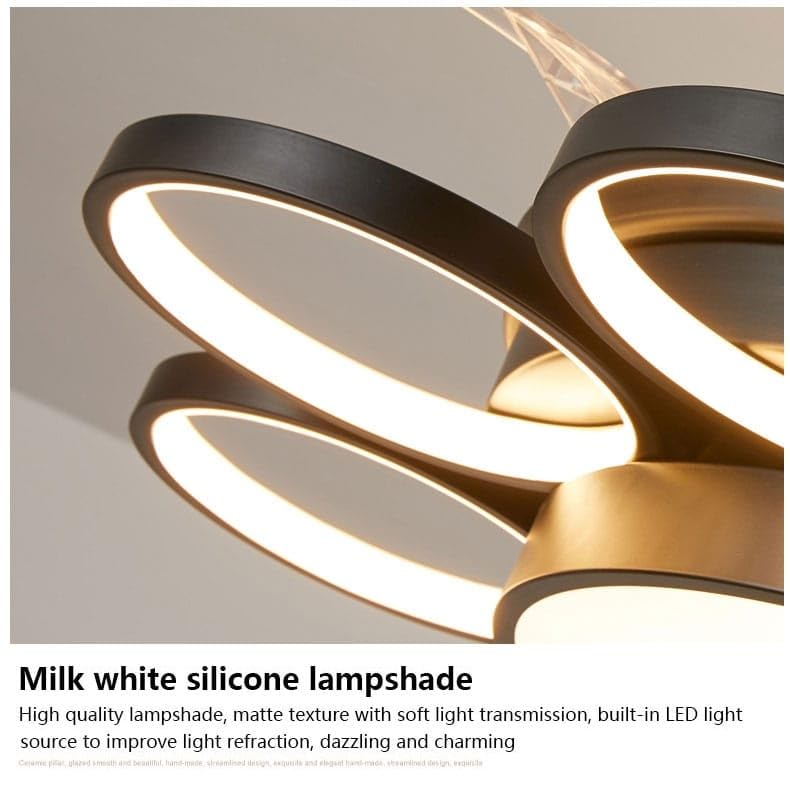 Image of Glowave 9 Rings Light Chandelier Fan 52 Inch Gold Retractable Blades Remote Control - Tricolour | Warm White, White, Natural White | (FI7775GD)