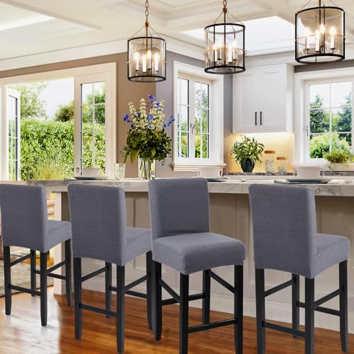 Image of YISUN Waterproof Bar Stool Covers, Stretch Pub Stool Chair Cover Removable Washable Counter Stool Covers Bar Stool Slipcovers for Kitchen, Pub, Dining Room (4 Pack, T-Dark Grey)