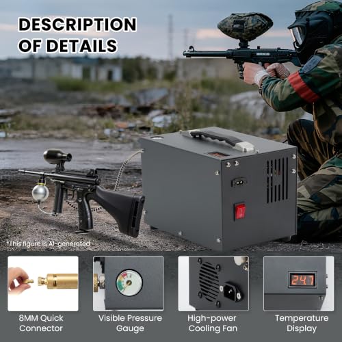 Image of PCP Air Compressor with Manual Shut Down, 4500Psi /30Mpa, Water /Oil-Free, Powered by 12V DC /120V AC, Fan Cooling System, PCP Compressor for Air Rifle, Paintball and Scuba Tank Compressor Pump (Gray)