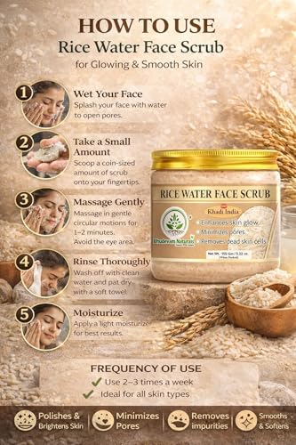 Image of Khadi Rice Water Face Scrub with Natural Exfoliating Beads | Brightening & Hydrating Scrub for Glowing Skin | Gentle Exfoliation, Deep Cleansing | For All Skin Types - 150GM