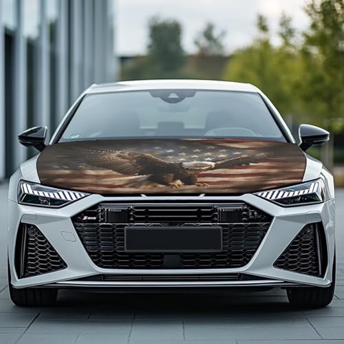 Image of Patriotic Car Hood Cover for Automobiles,Vintage Eagle and American Flag Car Bonnet Banner, Universal Fit,Stretchable, Waterproof Automotive Hood Covers,Car Accessories