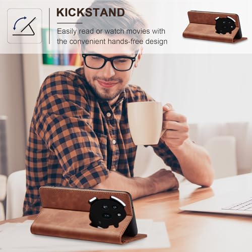 Image of Jasonyu Case for Nothing Phone (3a) Pro Leather Wallet Flip Cover with Card Holder,Kickstand, Magnetic Closure,TPU Shockproof Phone Case,Brown