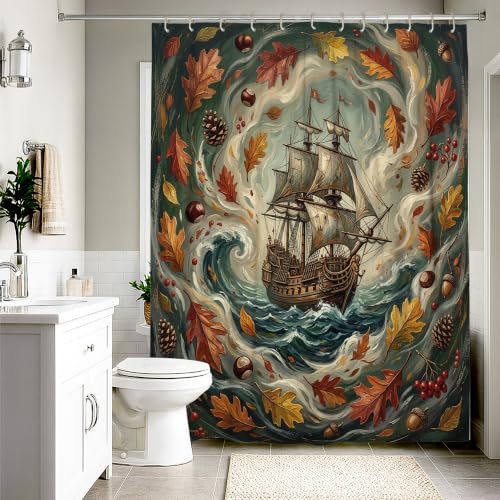 Rideau de douche extra long 183x243 cm en polyester imperméable vagues d'automne - 3