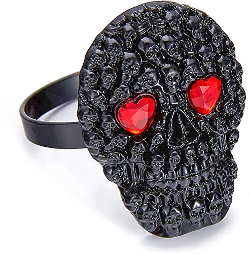 Halatool Set Of 8 Black Skull With Red Heart Eyes Halloween Napkin Rings For Dining Table- Holiday Napkin Holder Rings Buckles For Halloween Party Kitchen Wedding Banquet Table Decoration #TOP22