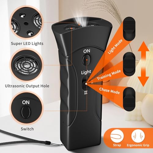 Antibell Ultraschall Gerät - 33 Fuß Reichweite - 3 Modi Anti Bell Gerät Hunde mit Stroboskop /LED-Taschenlampe - Bellstopp Mobiles Trainingsgerät für Große/Mittler/Kleine Hunde für Innen Außenbereich