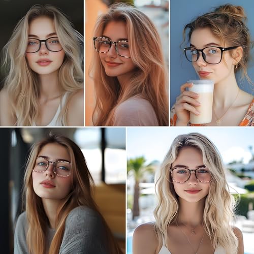 Image of Blue Light Glasses for Woman Men, 99% Blocking Square Frame 6 Pairs | Anti Eyestrain & UV Glare Protection, Computer Blue Light Blocking Glasses for Gaming TV Phone Screen
