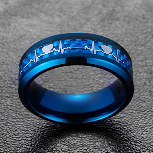 Men's Women's Stainless Steel Simple Electrocardiogram Carbon Fiber ECG Heartbeat Ring4