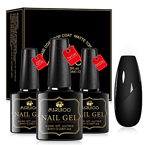 MSRUIOO Nail Polish Base Coat,Shine&Matte Top Coat 3PCS-8ML Long lasting Matte Finish No Wipe Top Coat, Soak Off UV LED Lamp Gel Nail Polish Set