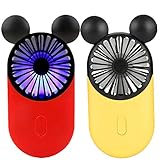 Kbinter Cute Personal Mini Fan, Handheld & Portable USB Rechargeable Fan with Beautiful LED Light, 3 Adjustable Speeds, Portable Holder, for Indoor Outdoor Activities, Cute Mouse 2 Pack (Red+Yellow)
