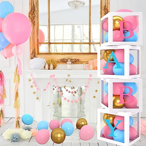 Image of Gender Reveal Baby Balloon Boxes Decorations, Pink Blue Balloon Arch Garland Kits With 4pcs Boxes, Gender Reveal Backdrop for Baby Shower,Boy or Girl Gender Reveal Party Supplies(141pcs)