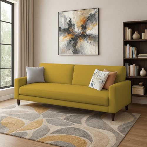 Image of Kathleen 3 Seater Sofa Set for Living Room - Foldable Convertible Couch Furniture for Home, Office or Guest Use, Modern Designer Stylish Comfortable (Yellow)