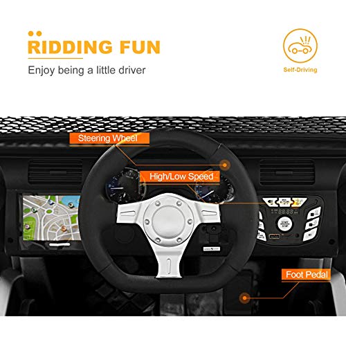 Uenjoy 12V Large Kids Electric Ride on Car 2 Seats Motorized Truck Battery Powered Children Electric Vehicles, Wheels Suspension, Remote Control, LED Lights, Music, Bluetooth, Black
