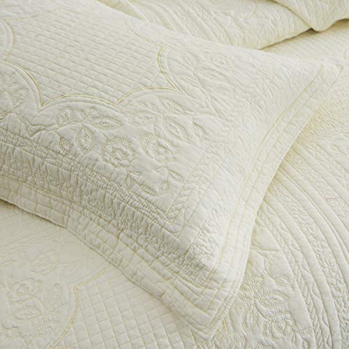 Brandream Luxury Quilt Bedding Set Queen Size Cotton Cream White Vintage Farmhouse Quilted Bedspread Matelasse Coverlet Set (90X96) #TOP7