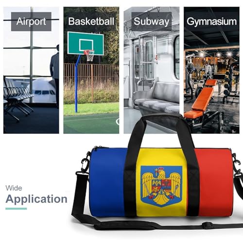 Romania Flag Romanian Coat of Arms Gym Duffel Bag with Shoe Compartments Travel Weekend Overnight Dufflebag3